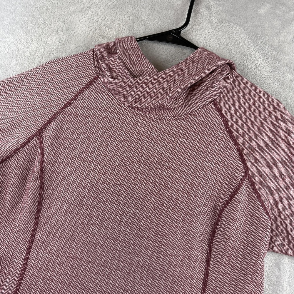 Patagonia Hoodie Womens Large Red Herringbone Cowl Neck Pullover Thumbholes